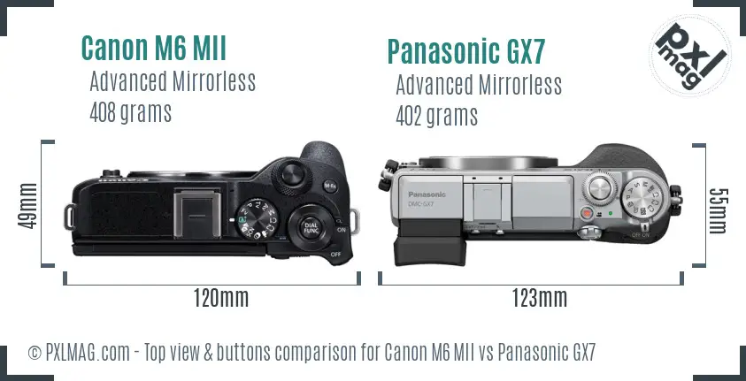 Canon M6 MII vs Panasonic GX7 top view buttons comparison