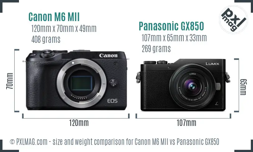 Canon M6 MII vs Panasonic GX850 size comparison