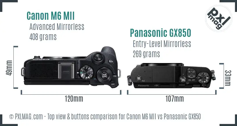 Canon M6 MII vs Panasonic GX850 top view buttons comparison