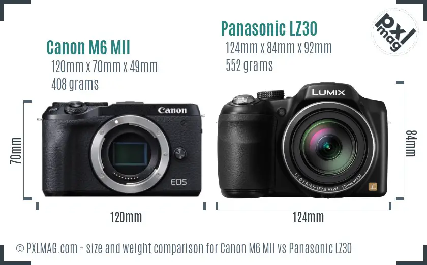 Canon M6 MII vs Panasonic LZ30 size comparison