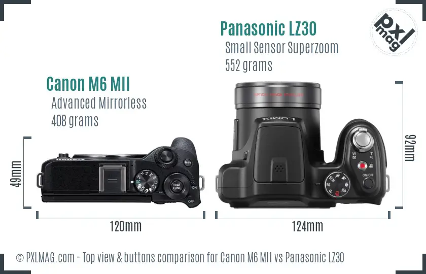 Canon M6 MII vs Panasonic LZ30 top view buttons comparison