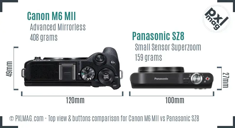 Canon M6 MII vs Panasonic SZ8 top view buttons comparison