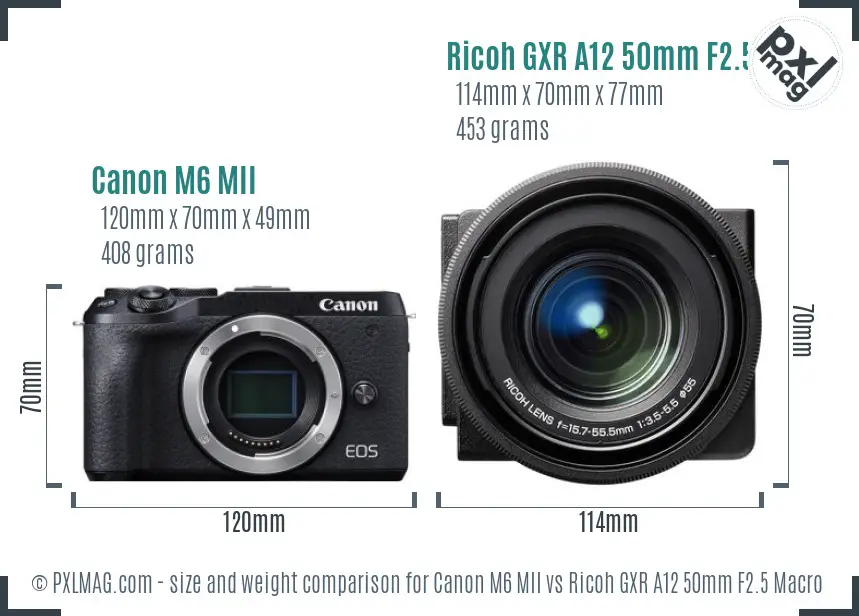 Canon M6 MII vs Ricoh GXR A12 50mm F2.5 Macro size comparison