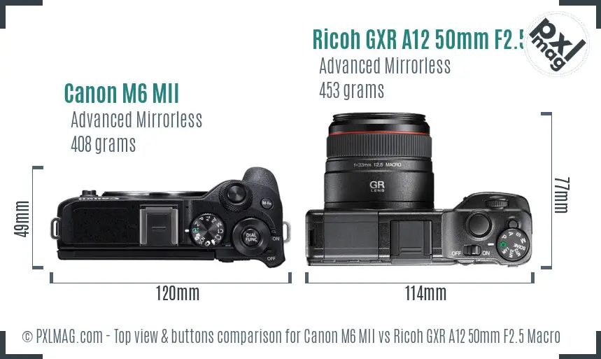 Canon M6 MII vs Ricoh GXR A12 50mm F2.5 Macro top view buttons comparison