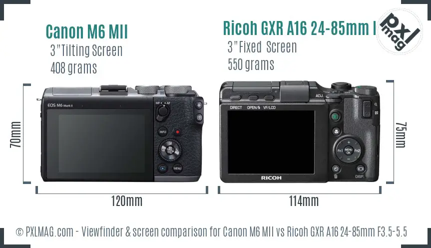 Canon M6 MII vs Ricoh GXR A16 24-85mm F3.5-5.5 Screen and Viewfinder comparison