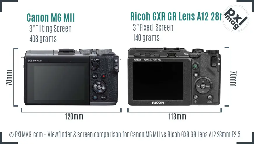 Canon M6 MII vs Ricoh GXR GR Lens A12 28mm F2.5 Screen and Viewfinder comparison