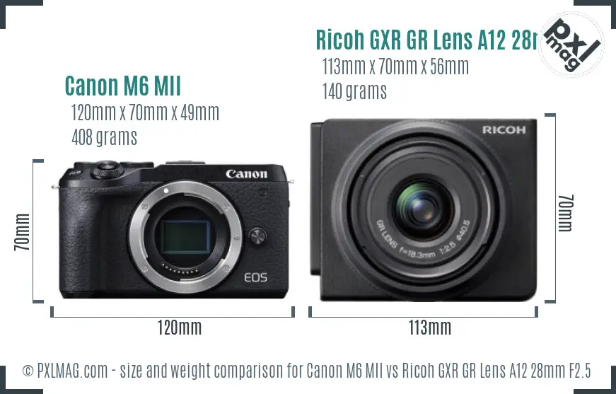 Canon M6 MII vs Ricoh GXR GR Lens A12 28mm F2.5 size comparison