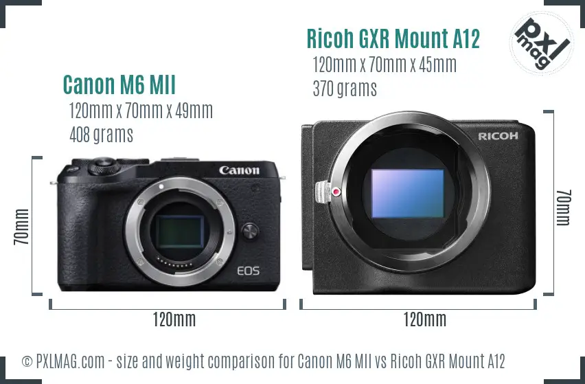 Canon M6 MII vs Ricoh GXR Mount A12 size comparison