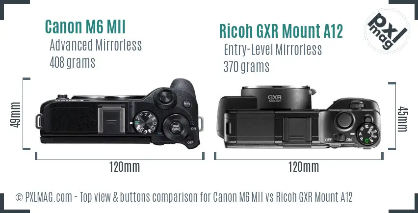 Canon M6 MII vs Ricoh GXR Mount A12 top view buttons comparison