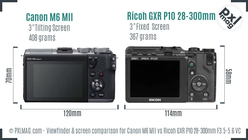 Canon M6 MII vs Ricoh GXR P10 28-300mm F3.5-5.6 VC Screen and Viewfinder comparison