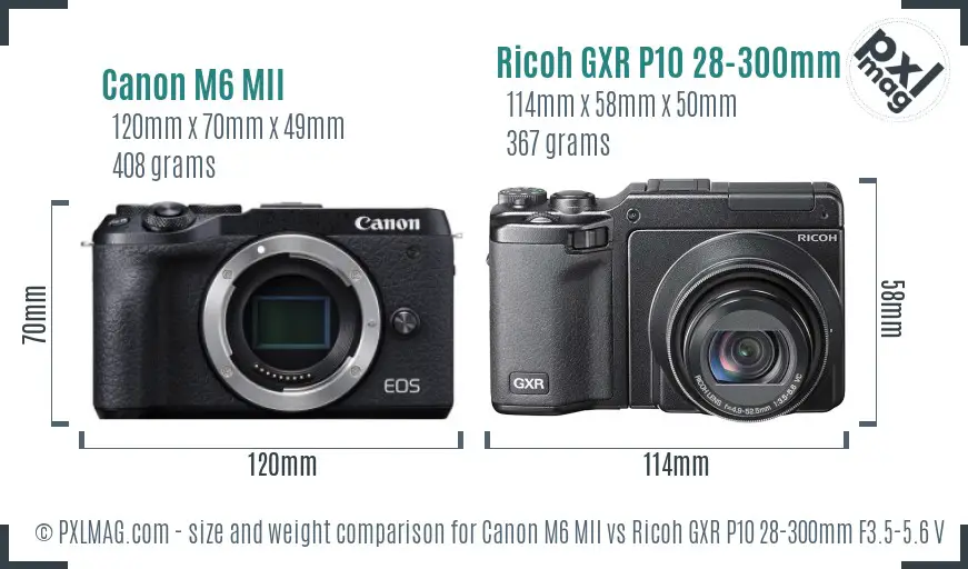 Canon M6 MII vs Ricoh GXR P10 28-300mm F3.5-5.6 VC size comparison