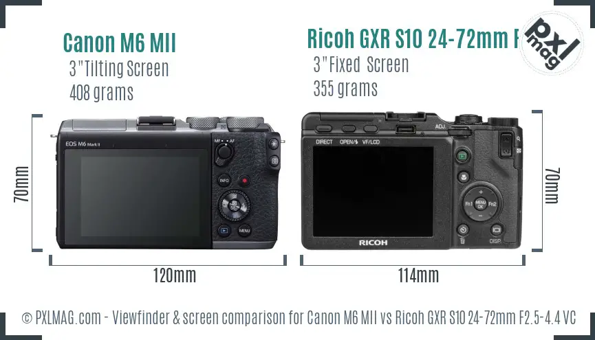 Canon M6 MII vs Ricoh GXR S10 24-72mm F2.5-4.4 VC Screen and Viewfinder comparison Canon M6 MII vs Ricoh GXR S10 24-72mm F2.5-4.4 VC Screen and Viewfinder comparison