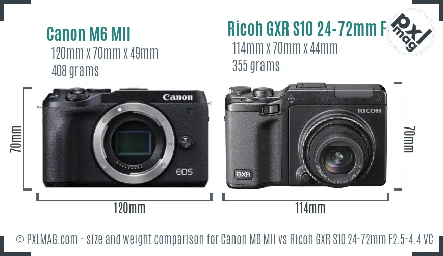 Canon M6 MII vs Ricoh GXR S10 24-72mm F2.5-4.4 VC size comparison Canon M6 MII vs Ricoh GXR S10 24-72mm F2.5-4.4 VC size comparison