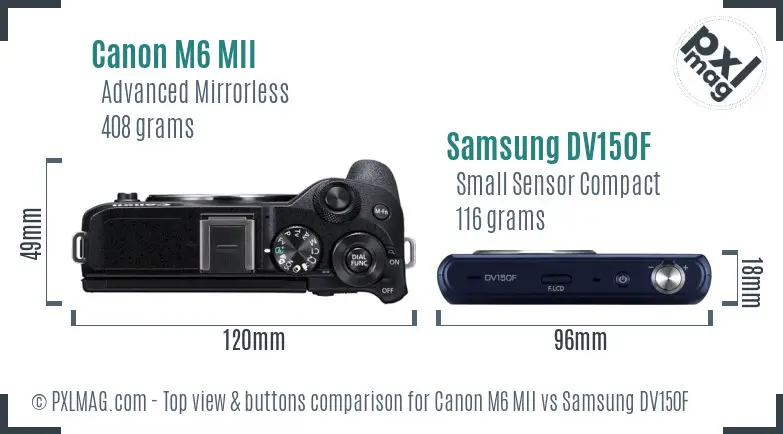 Canon M6 MII vs Samsung DV150F top view buttons comparison