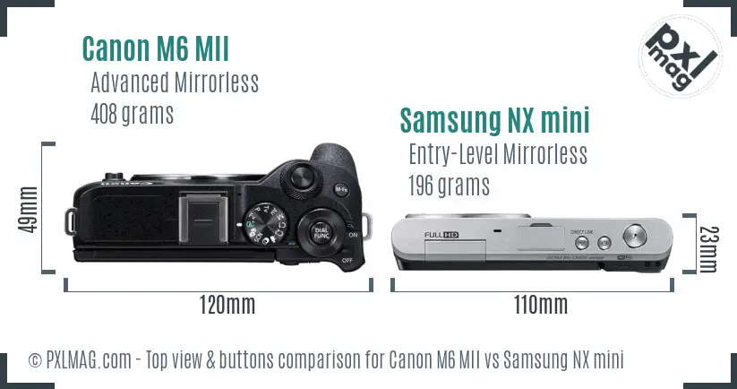 Canon M6 MII vs Samsung NX mini top view buttons comparison