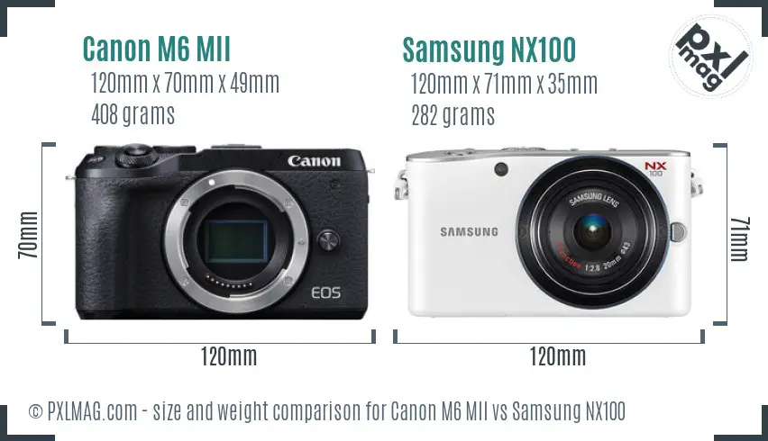 Canon M6 MII vs Samsung NX100 size comparison
