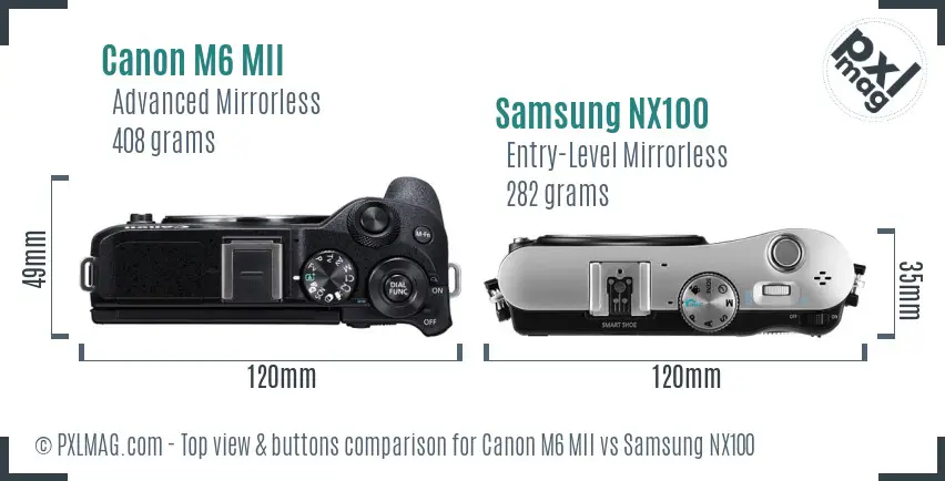 Canon M6 MII vs Samsung NX100 top view buttons comparison