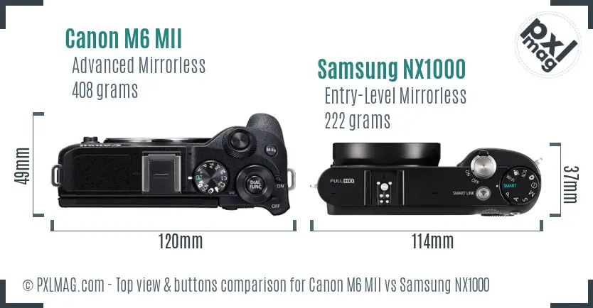 Canon M6 MII vs Samsung NX1000 top view buttons comparison