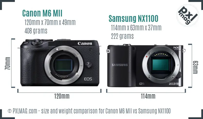 Canon M6 MII vs Samsung NX1100 size comparison