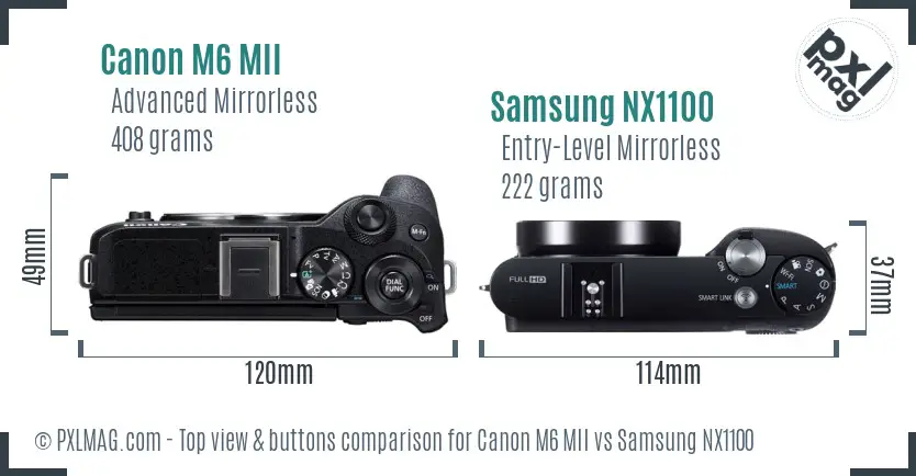 Canon M6 MII vs Samsung NX1100 top view buttons comparison