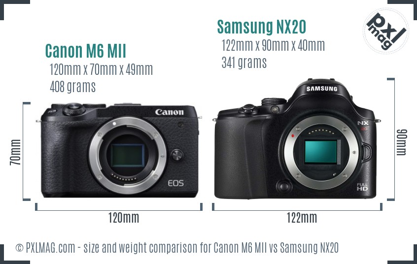Canon M6 MII vs Samsung NX20 size comparison