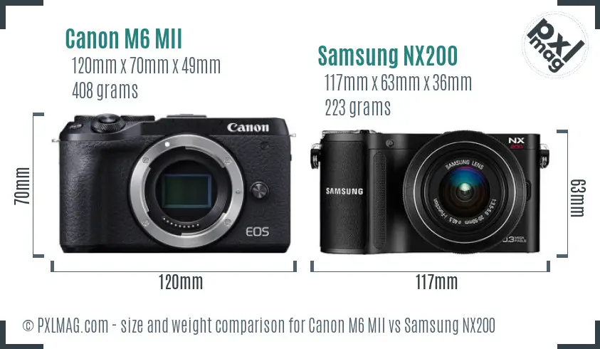 Canon M6 MII vs Samsung NX200 size comparison