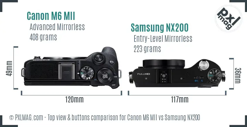 Canon M6 MII vs Samsung NX200 top view buttons comparison