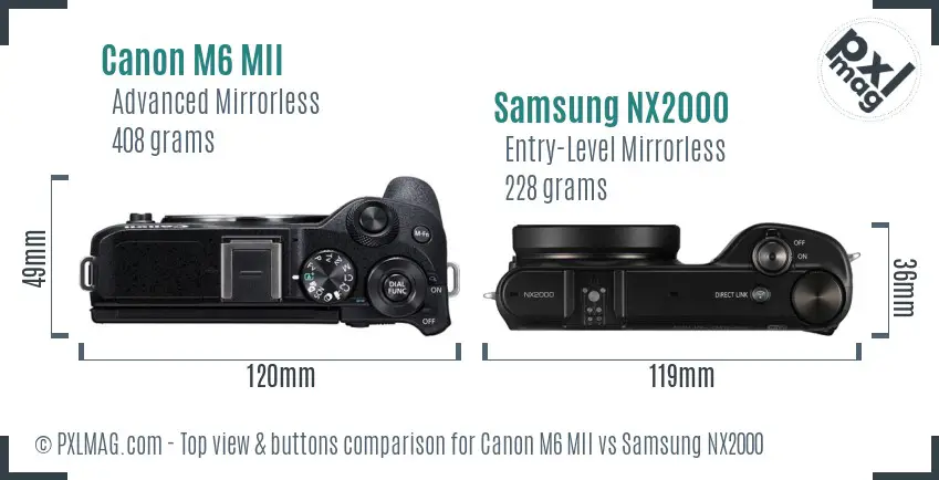Canon M6 MII vs Samsung NX2000 top view buttons comparison