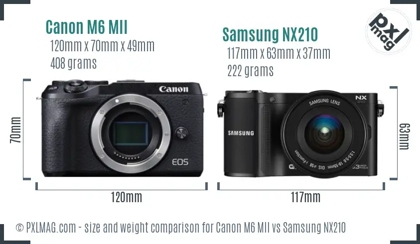 Canon M6 MII vs Samsung NX210 size comparison Canon M6 MII vs Samsung NX210 size comparison