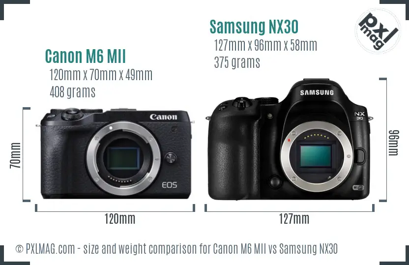 Canon M6 MII vs Samsung NX30 size comparison Canon M6 MII vs Samsung NX30 size comparison