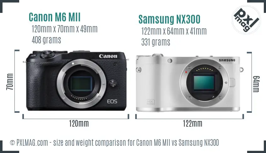 Canon M6 MII vs Samsung NX300 size comparison