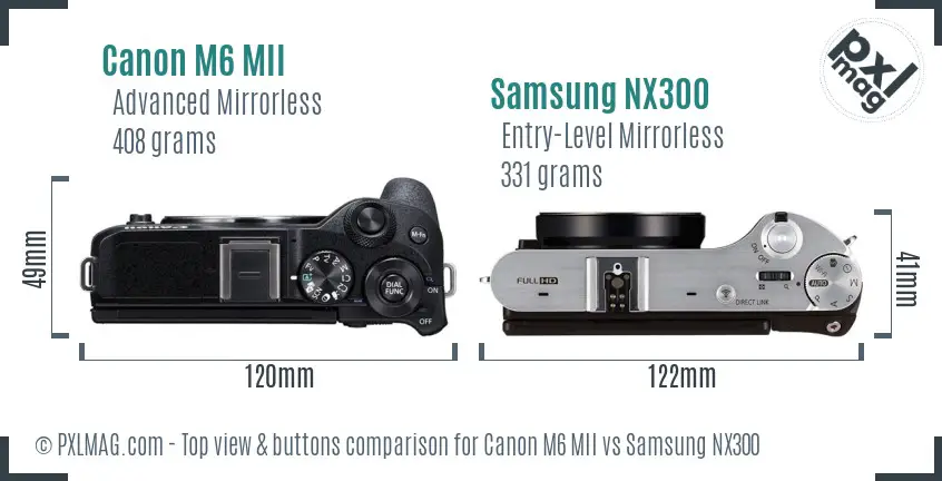 Canon M6 MII vs Samsung NX300 top view buttons comparison