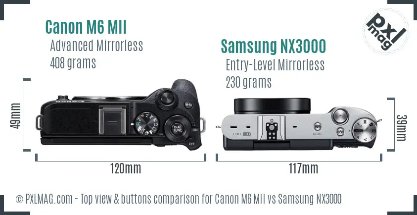 Canon M6 MII vs Samsung NX3000 top view buttons comparison