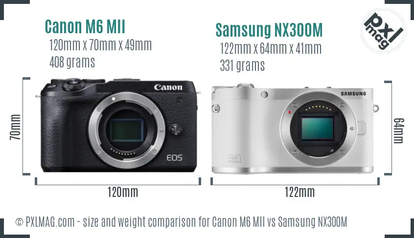 Canon M6 MII vs Samsung NX300M size comparison