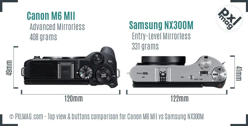 Canon M6 MII vs Samsung NX300M top view buttons comparison