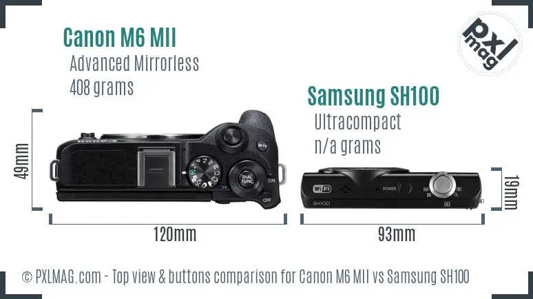 Canon M6 MII vs Samsung SH100 top view buttons comparison