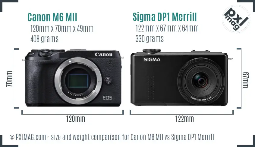 Canon M6 MII vs Sigma DP1 Merrill size comparison