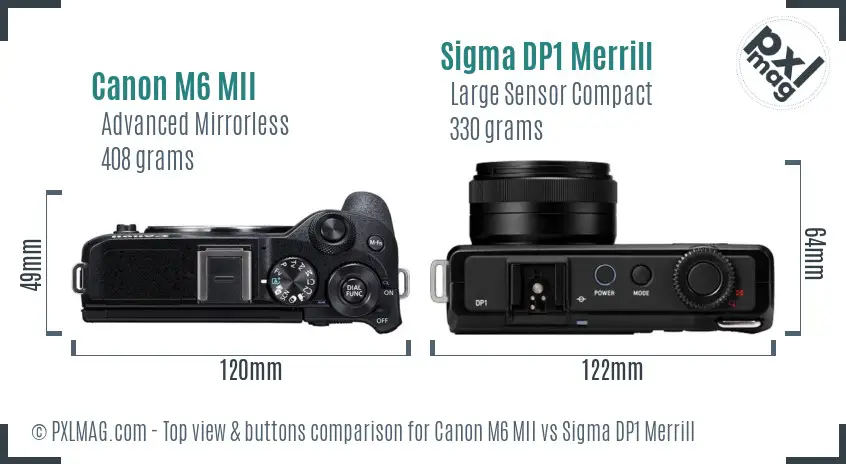 Canon M6 MII vs Sigma DP1 Merrill top view buttons comparison