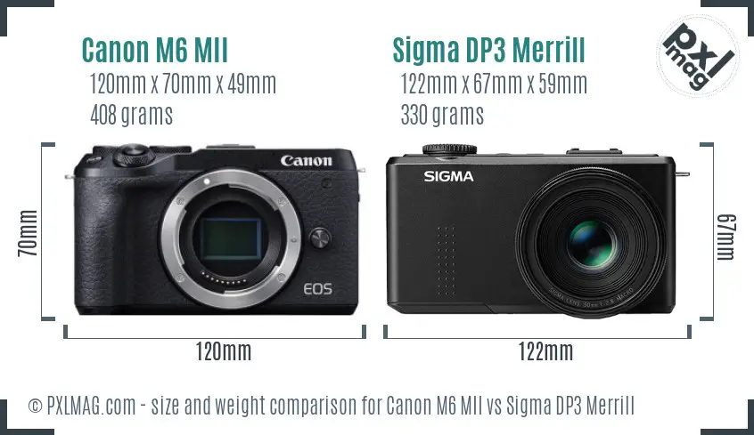 Canon M6 MII vs Sigma DP3 Merrill size comparison