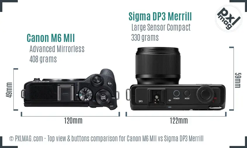 Canon M6 MII vs Sigma DP3 Merrill top view buttons comparison