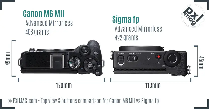 Canon M6 MII vs Sigma fp top view buttons comparison