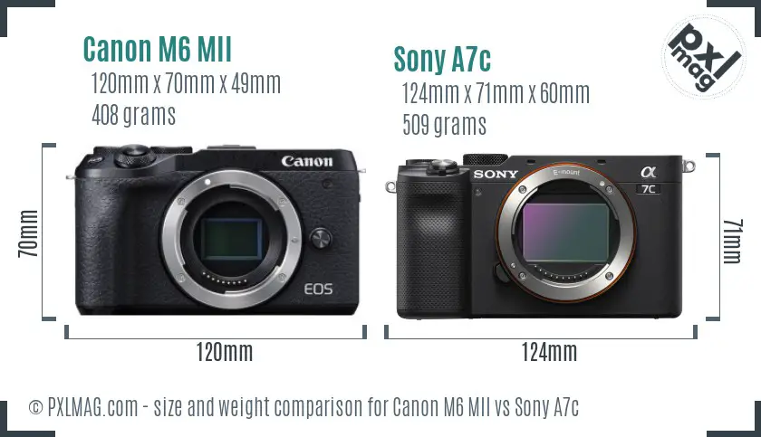 Canon M6 MII vs Sony A7c size comparison