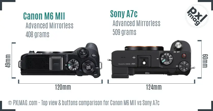 Canon M6 MII vs Sony A7c top view buttons comparison