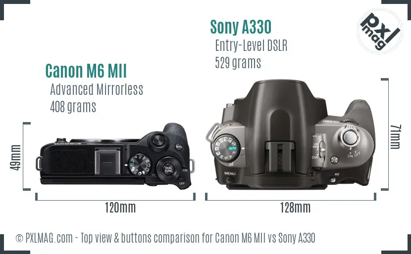 Canon M6 MII vs Sony A330 top view buttons comparison