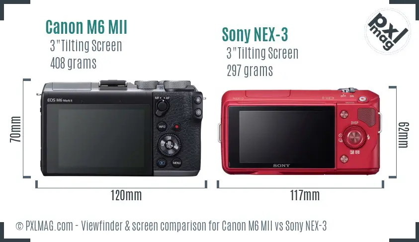 Canon M6 MII vs Sony NEX-3 Screen and Viewfinder comparison