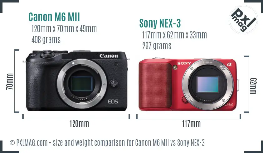 Canon M6 MII vs Sony NEX-3 size comparison