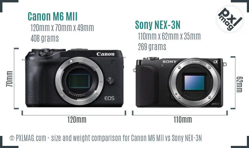 Canon M6 MII vs Sony NEX-3N size comparison