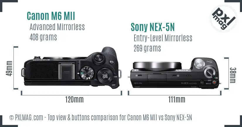 Canon M6 MII vs Sony NEX-5N top view buttons comparison