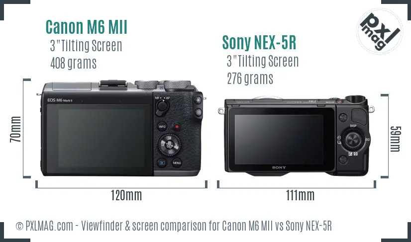 Canon M6 MII vs Sony NEX-5R Screen and Viewfinder comparison