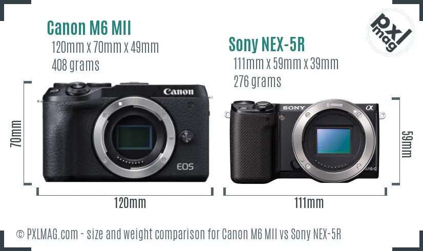 Canon M6 MII vs Sony NEX-5R size comparison